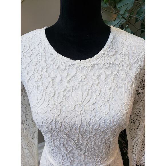 ALLAND WELL Shift Dress Women's L White Floral Round Neck Long Sleeve Back Zip - Picture 14 of 16